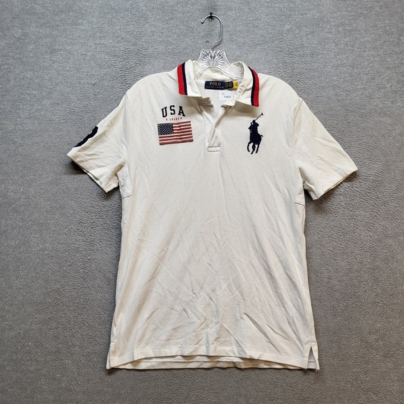 Polo Ralph Lauren Boy XL White Big Pony Logo Embroidery Flag Horse - Picture 1 of 10